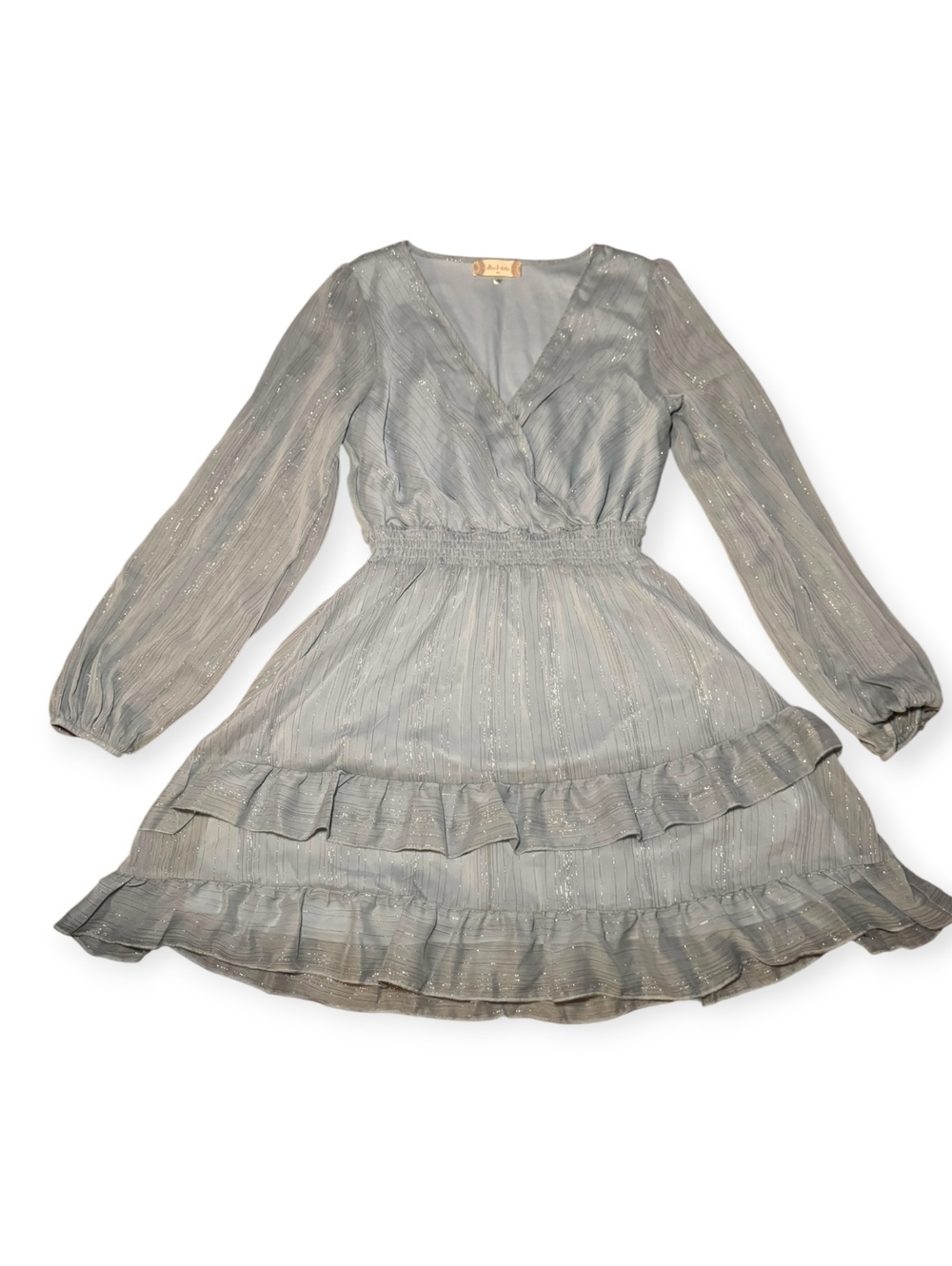 Altar’d State Women's Blue Dress Long Sleeve Size XS Ruffled Silver Accent FC